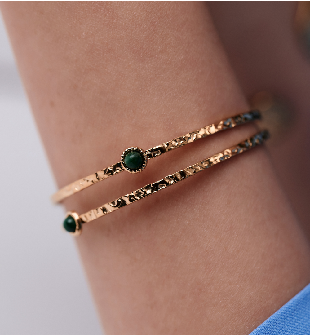 Bransoletka podwójna złocona z jadeitem afrykańskim BEA0026