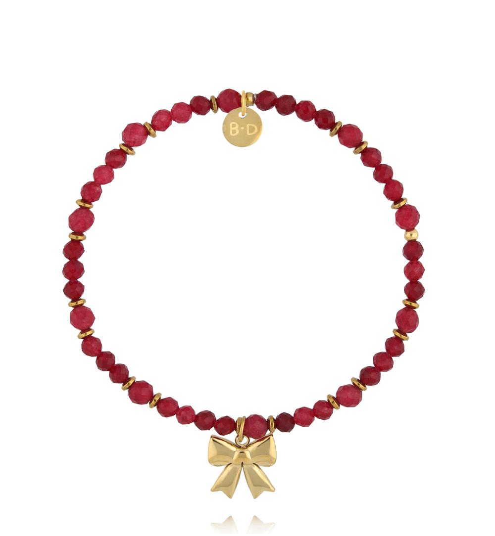 Bransoletka z czerwonego jadeitu z zawieszką w kształcie kokardki BTW3550