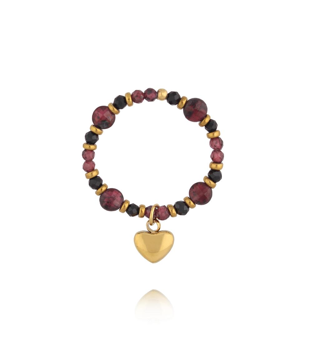 Pierścionek elastyczny z granatami i turmalinami PTW0651