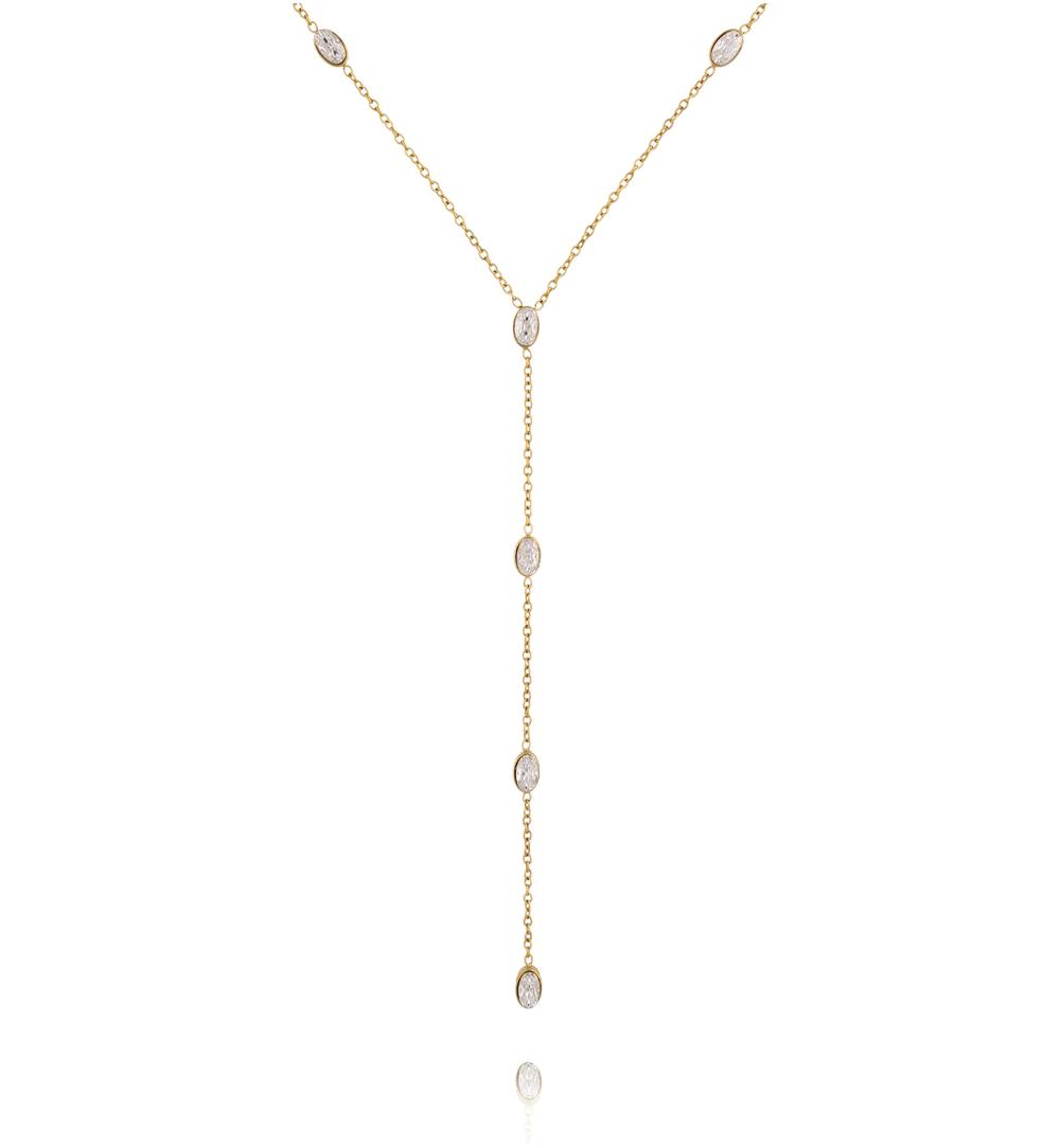 Naszyjnik z cyrkoniami krawatka złoty NSY0908