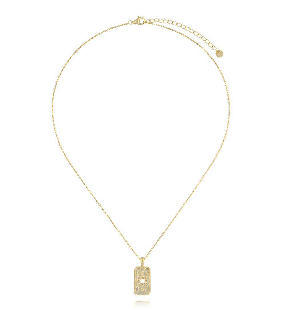 Naszyjnik z prostokątną zawieszką z motywem róży wiatrów NCA0100