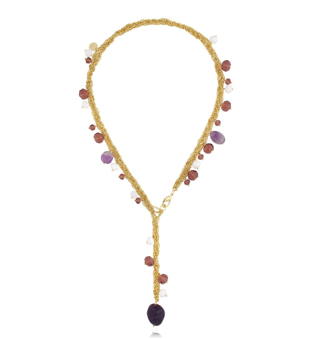 Naszyjnik złoty z ametystami NS0428