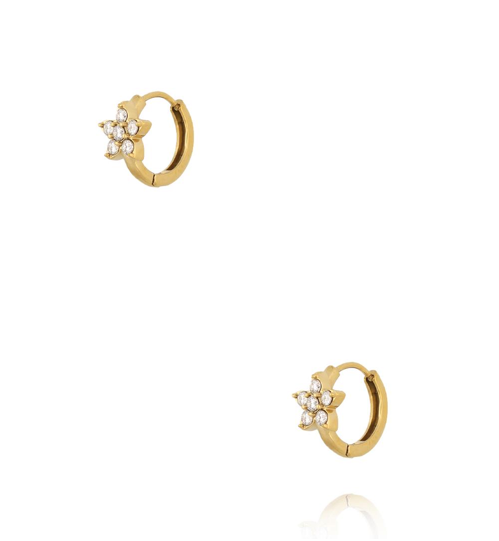 Kolczyki koła z kwiatkiem i cyrkoniami – złocone KSA2534