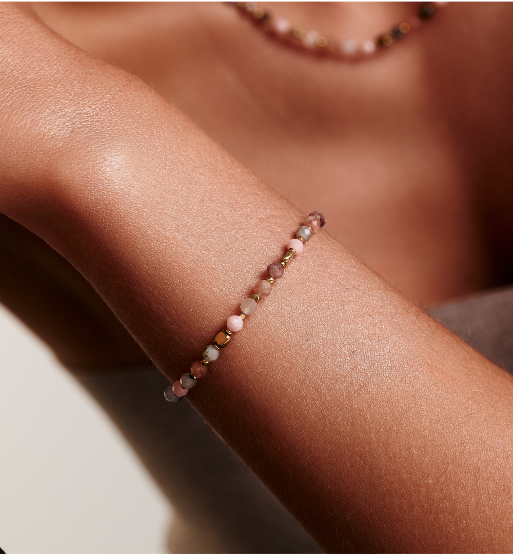 Zestaw biżuterii z kamieni naturalnych w odcieniach pudrowego różu ZN0191