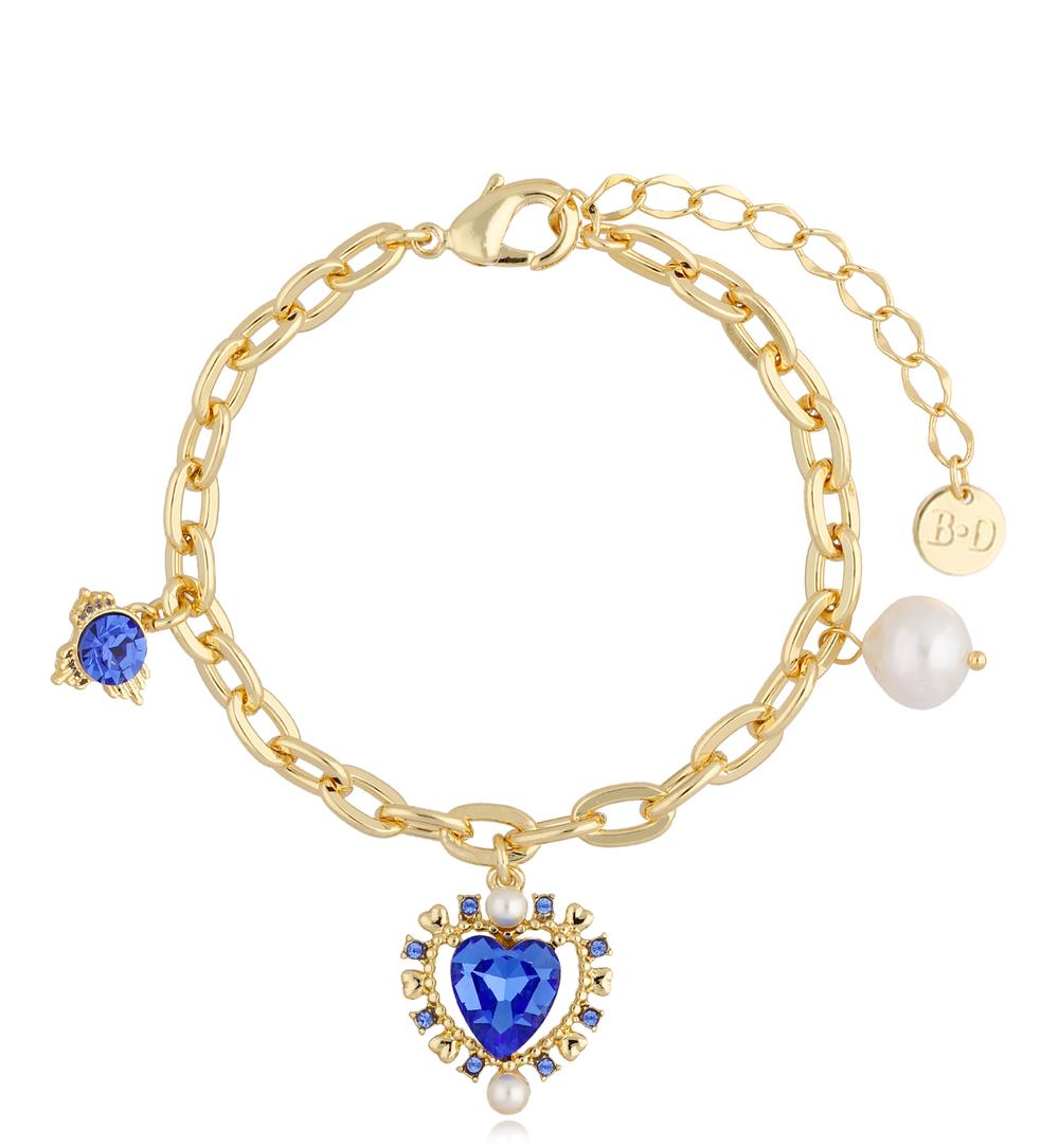 Bransoletka z niebieskim kryształowym sercem i perłą Nicole BSS0034