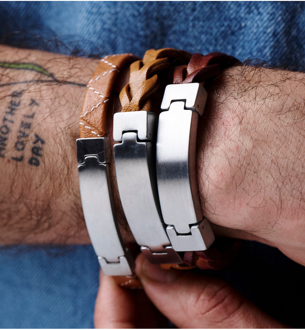 Bransoletka męska brązowa skórzana BMITC0974