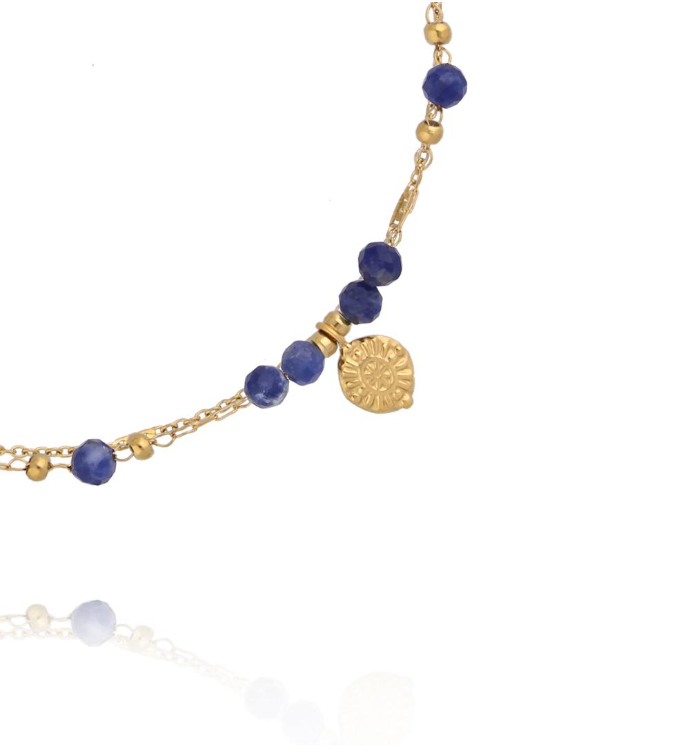 Bransoletka z lapisami i złotą zawieszką BEA0104