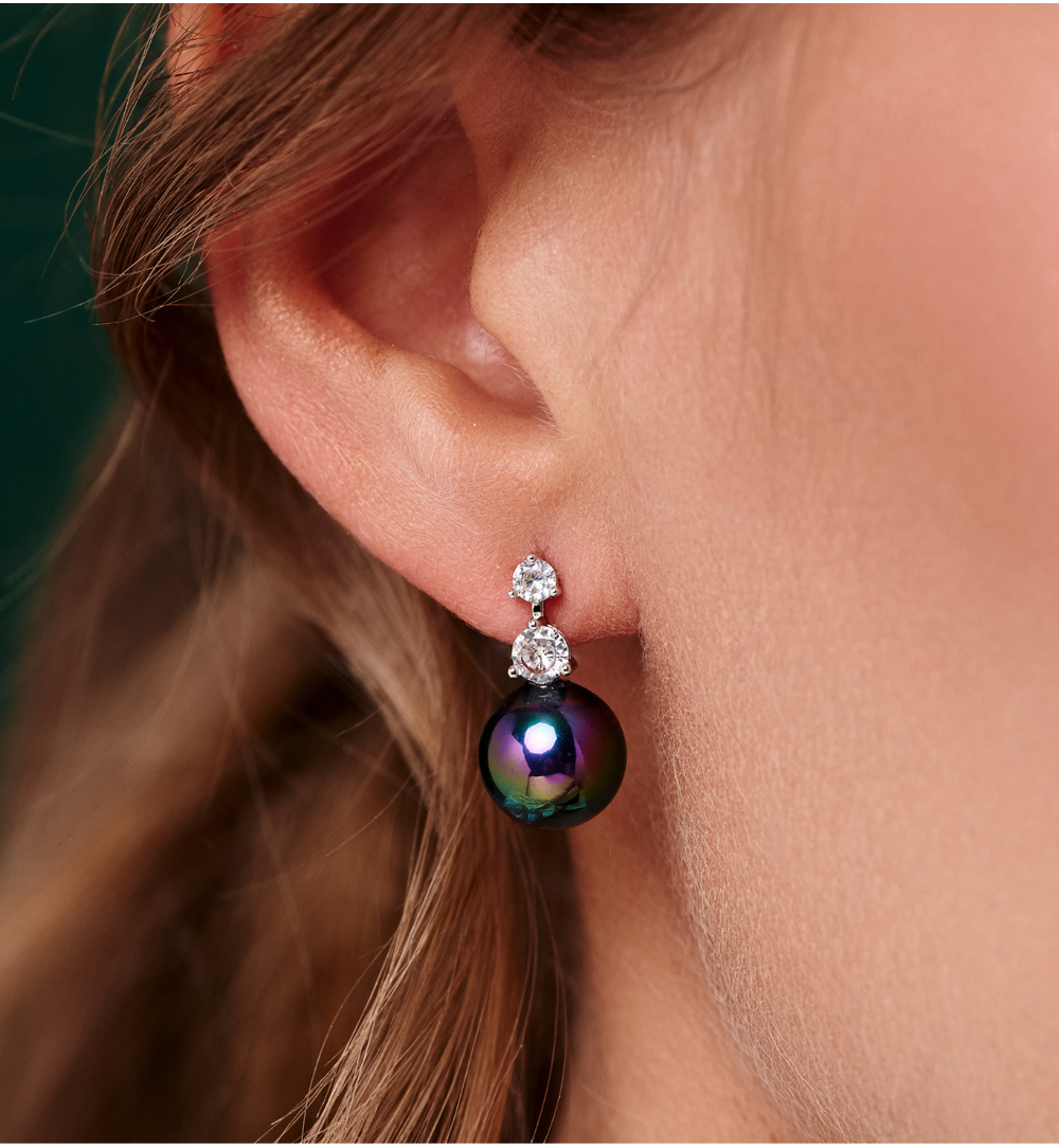 Kolczyki z ciemną perłą i cyrkoniami KPE0184