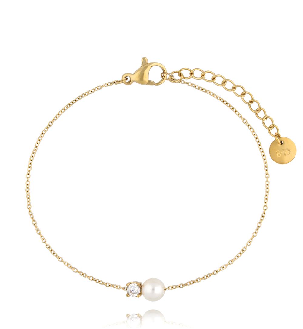 Bransoletka złota z perełka i cyrkonią Pearl's Whisper BSA0691