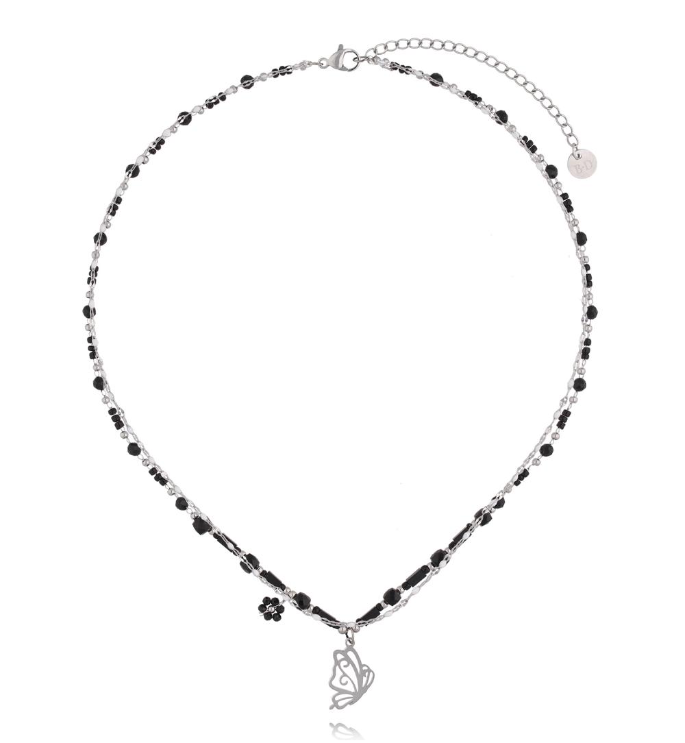 Naszyjnik z czarnymi kamieniami i motylem NSY0828
