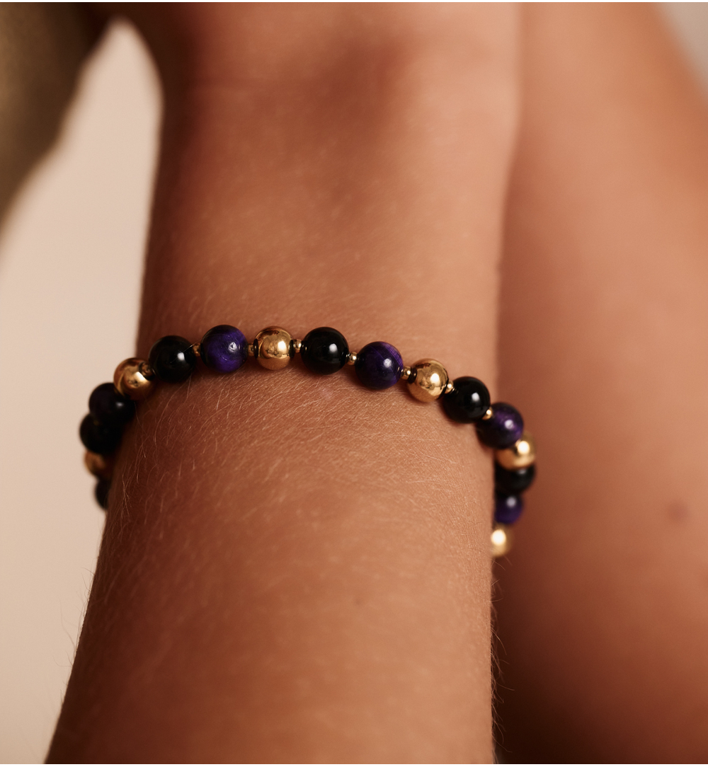 Bransoletka z agatami i tygrysim okiem BPA0516