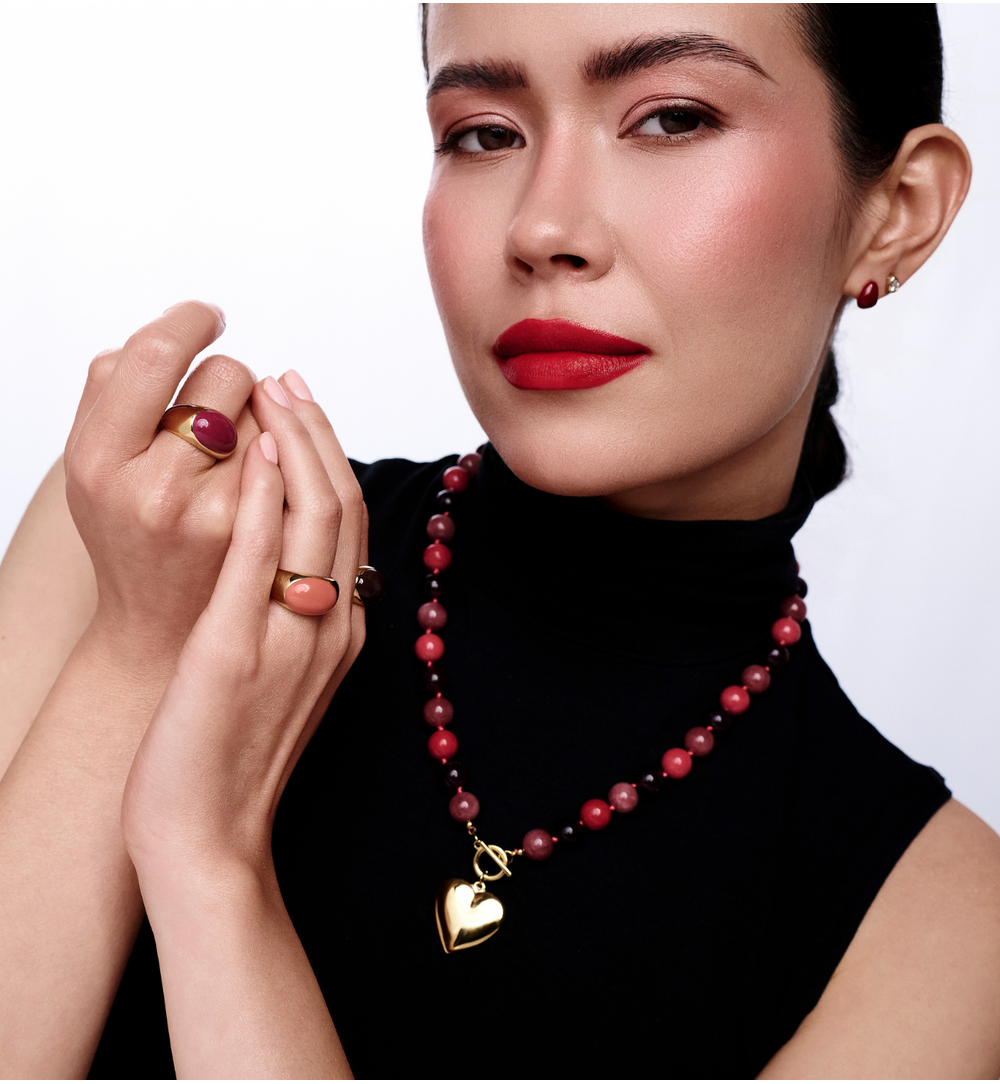 Pierścionek z koralową emalią PSA1234