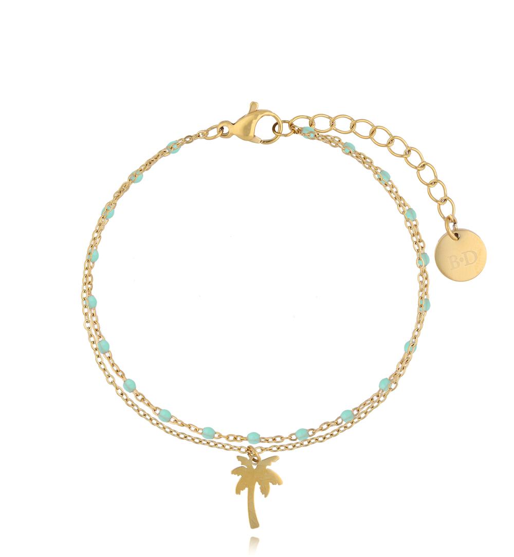 Bransoletka z turkusowymi koralikami i zawieszką palmy BSC2397