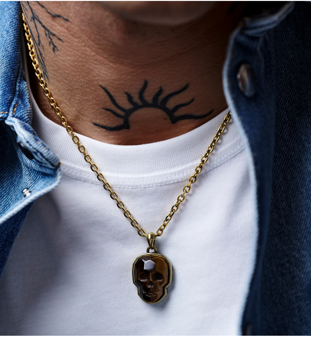 Naszyjnik z czaszką i tygrysim okiem NMITC0203