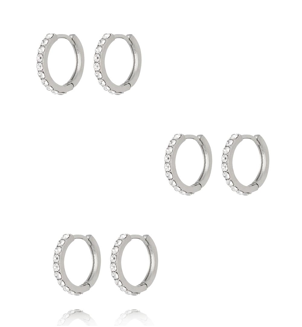 Zestaw srebrnych kolczyków kółek z cyrkoniami KLU0174