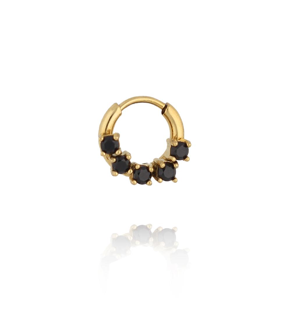 Kolczyk pojedynczy złocony z czarnymi cyrkoniami KSA2530