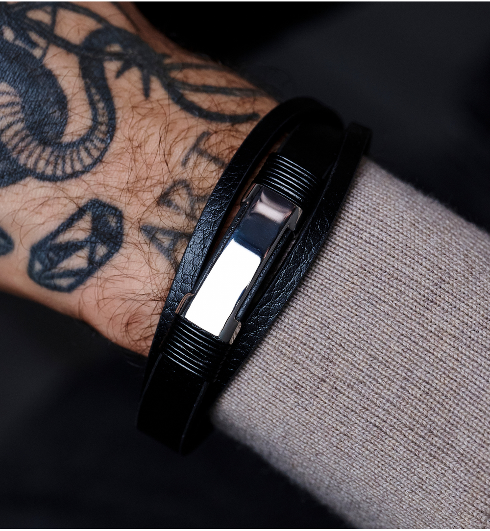 Bransoletka męska skórzana czarna BMITC0829