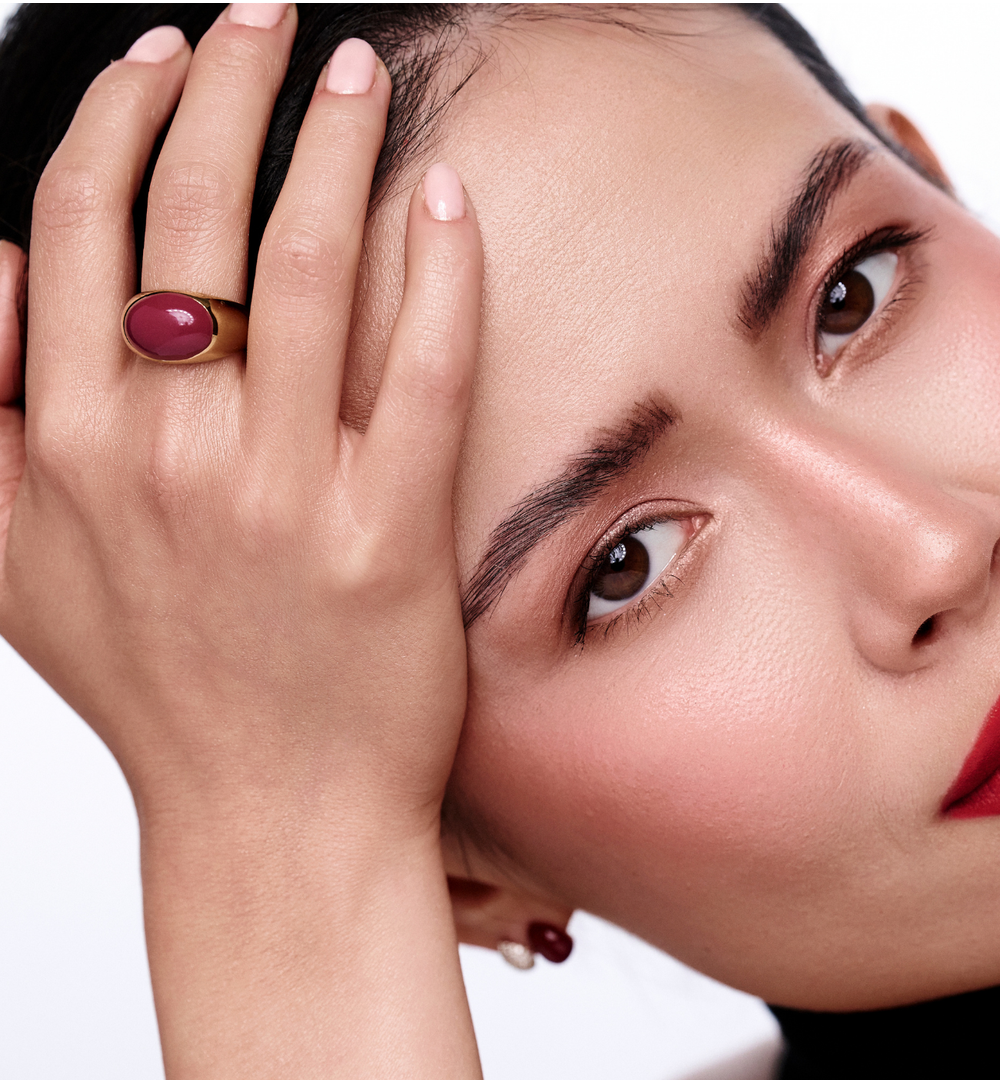 Pierścionek złoty z wiśniową emalią PSA1228