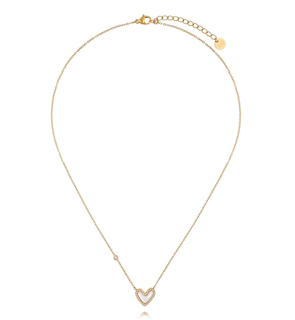 Naszyjnik z sercem z masy perłowej i cyrkoniami NSY0856