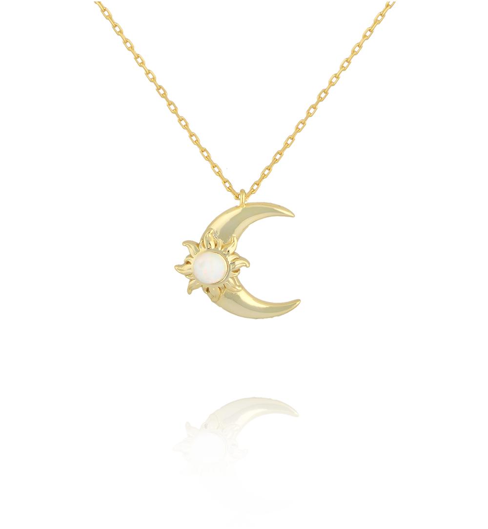 Naszyjnik z motywem księżyca i słońca z opalem NCA0095