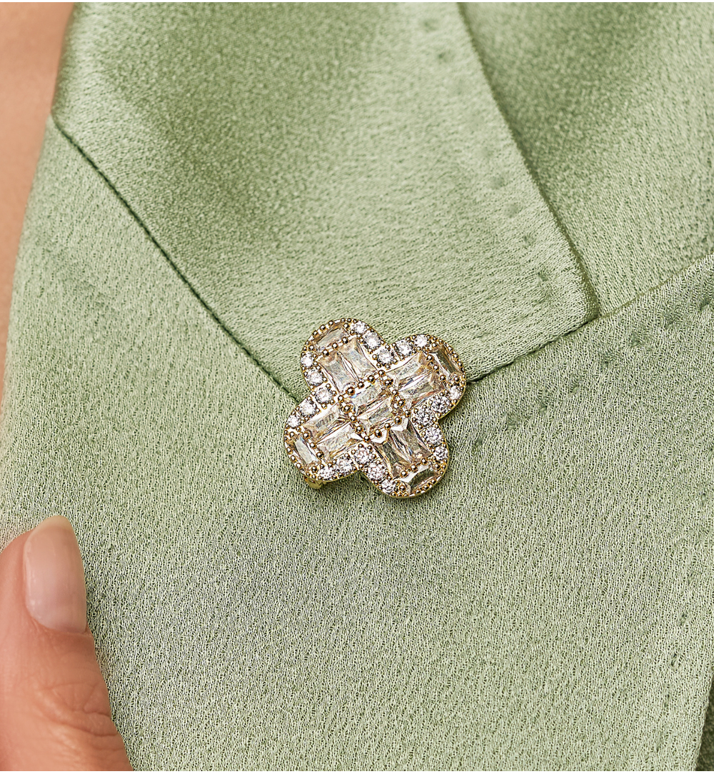Broszka złota z kryształową koniczynką Cristal Clover BRSS0238