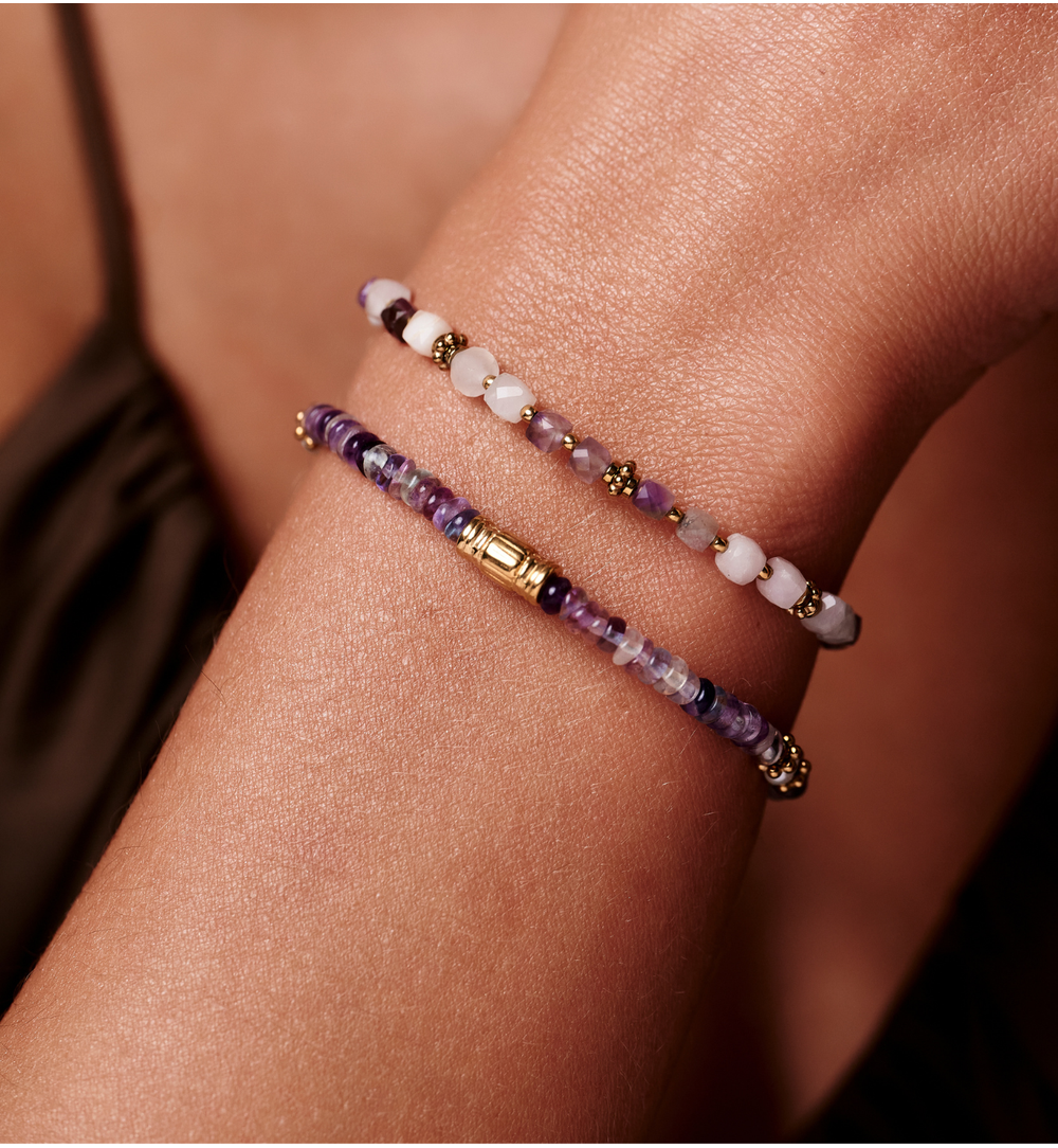 Zestaw biżuterii z kamieni naturalnych w odcieniach lila i pudrowego różu ZN0190