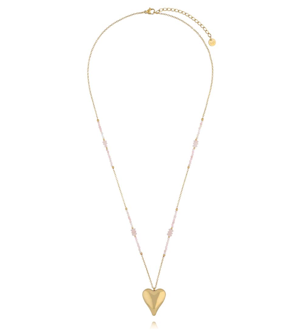 Zestaw naszyjników z różowego kwarcu z sercami ZN0180