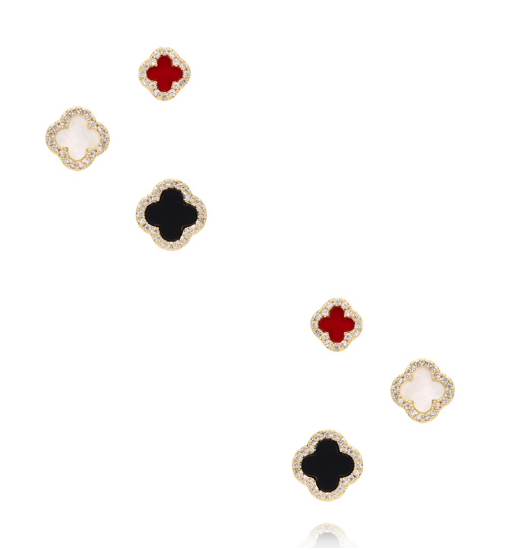 Zestaw złotych kolczyków z kolorowymi detalami i cyrkoniami KMB0037