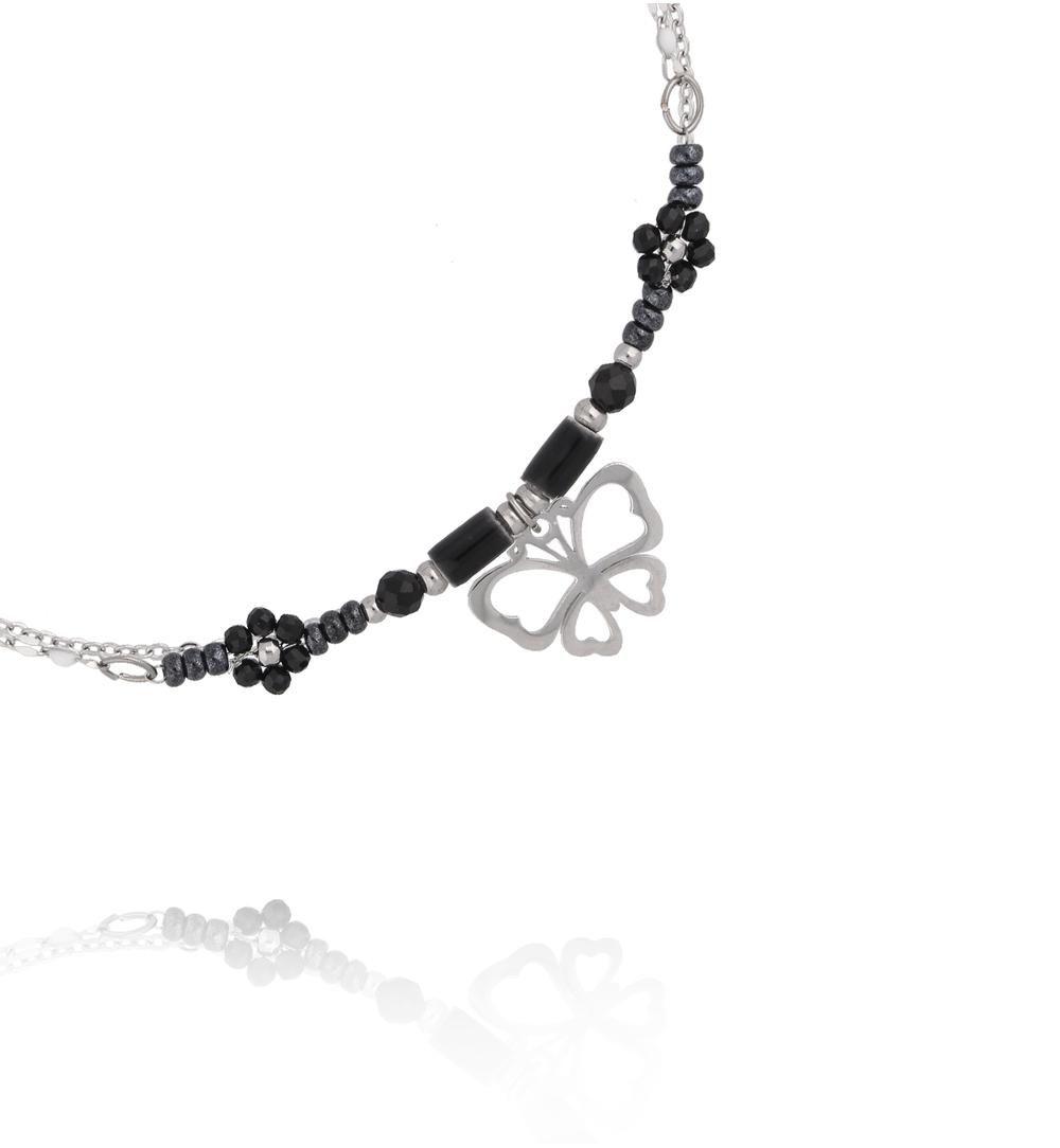 Bransoletka na nogę z turmalinem i zawieszką motyla BNSY0069