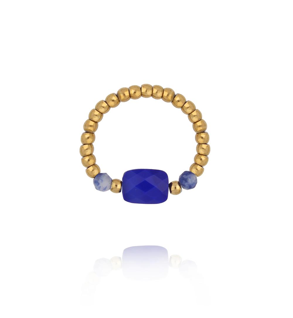 Pierścionek elastyczny z sodalitem i granatowym kamieniem PTW0604