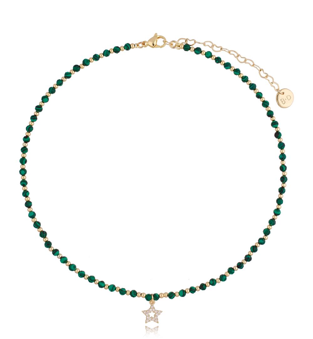 Naszyjnik z malachitami i gwiazdką Garden NTW0373