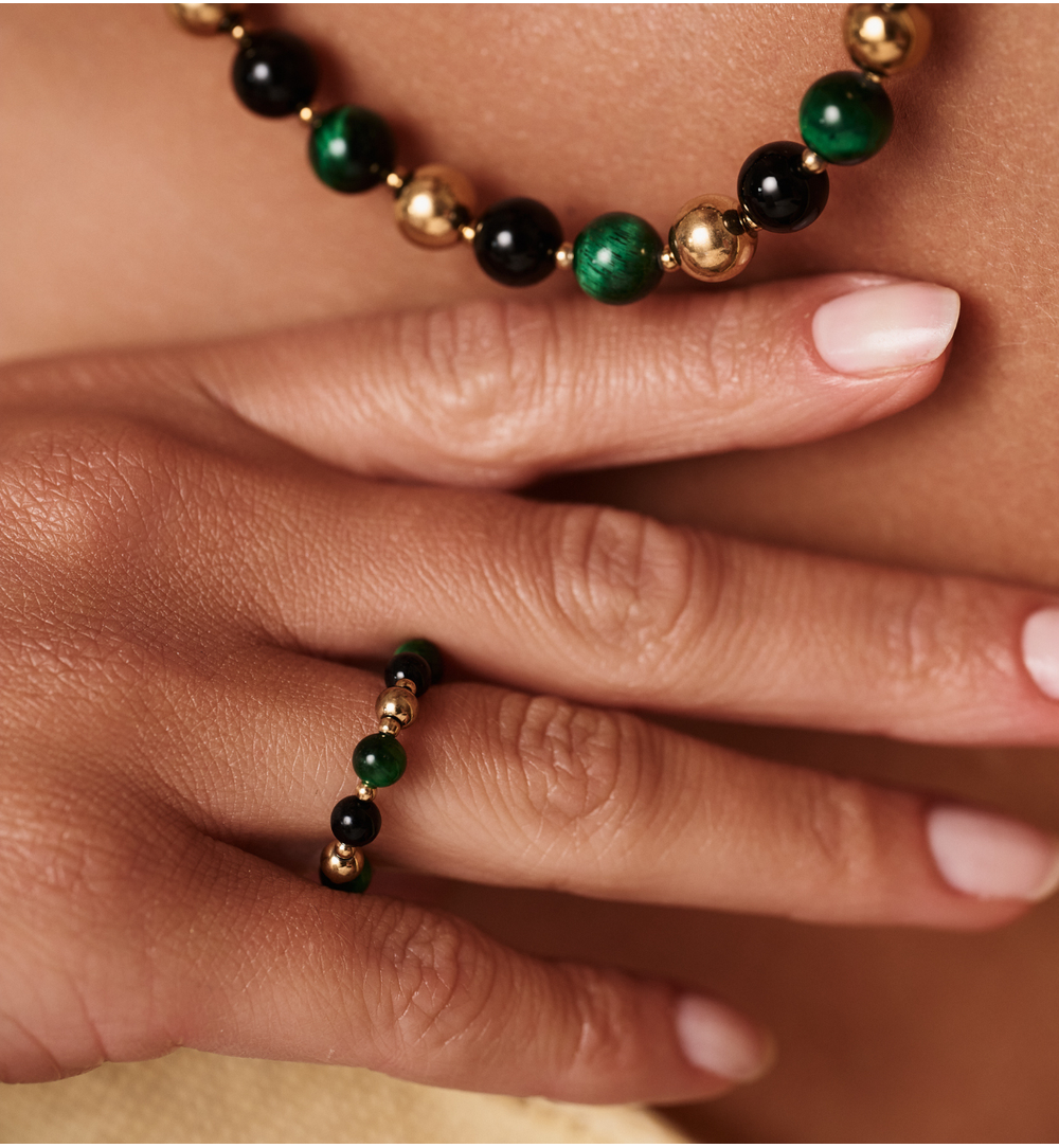 Pierścionek z agatami i tygrysim okiem PPA0063