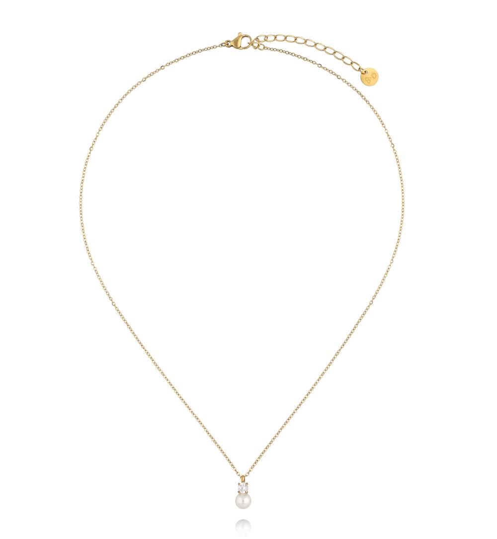 Naszyjnik z perełką i cyrkonią złoty NSY0624