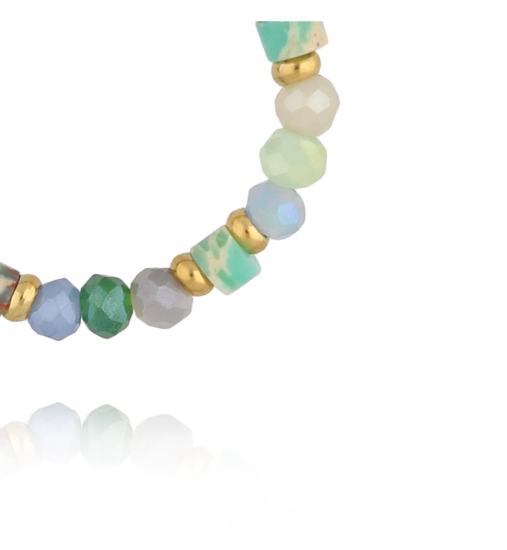 Pierścionek w pastelowo-zielonych odcieniach z kryształków fasetowanych PSC0780