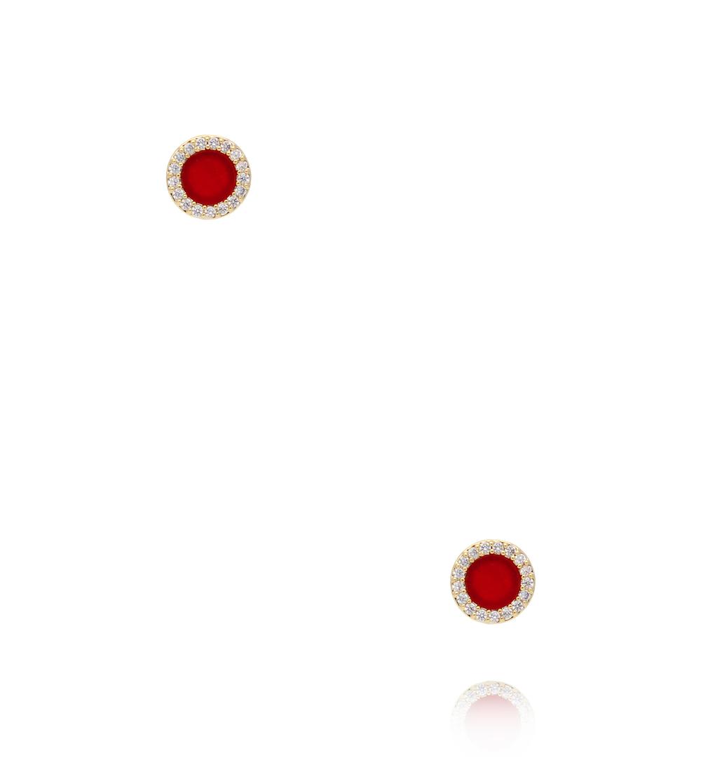 Zestaw złoconych kolczyków z cyrkoniami i czerwonym akcentem KMB0033