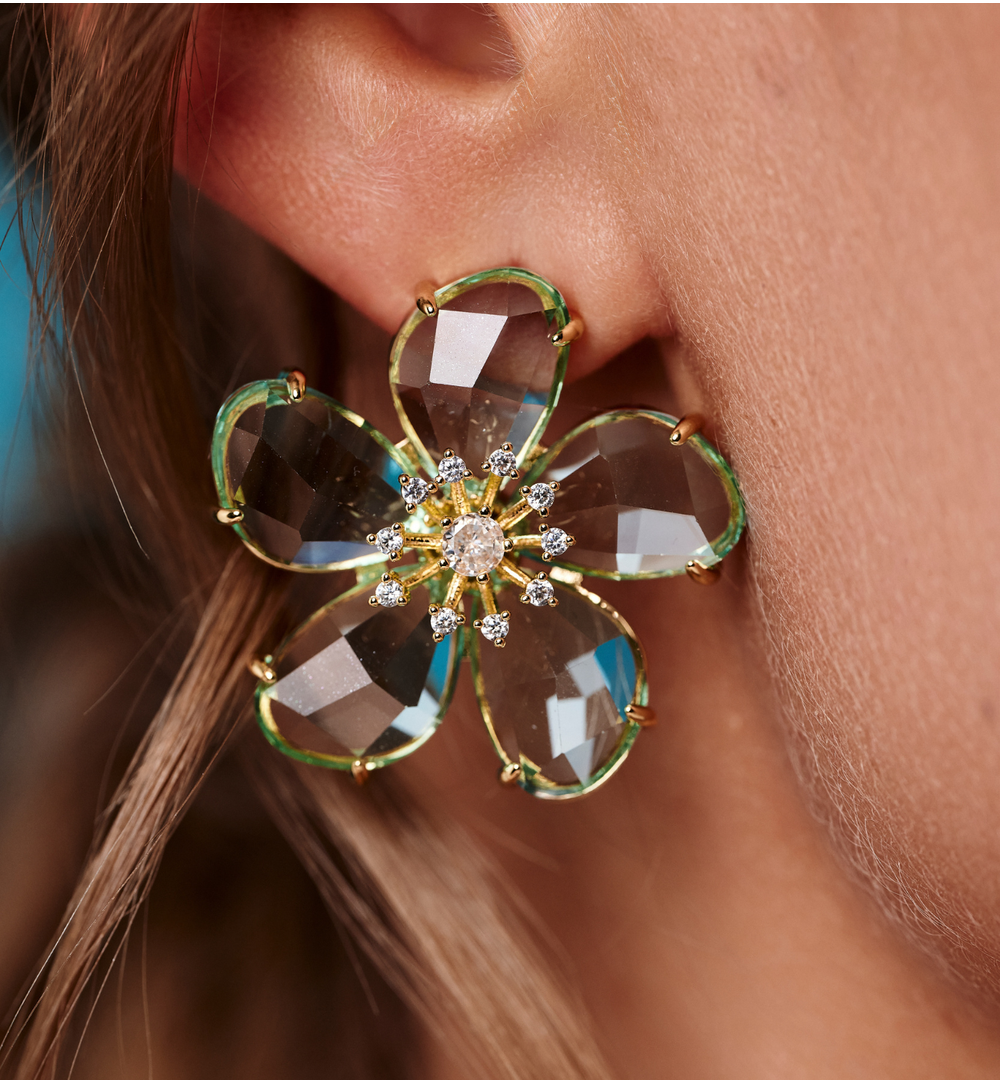 Koczyki kwiatki z błękitnymi kryształami KSS2010