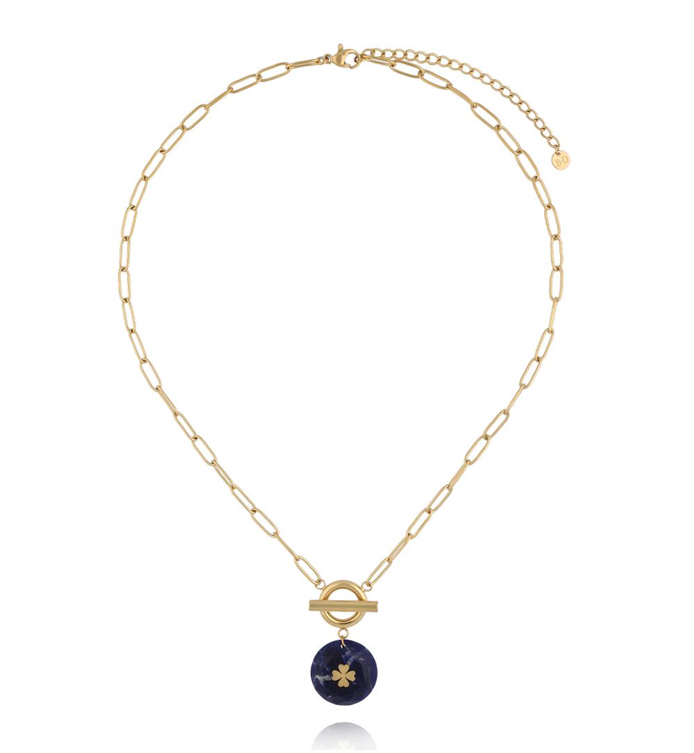 Naszyjnik z sodalitem i złotą koniczyną NEA0056