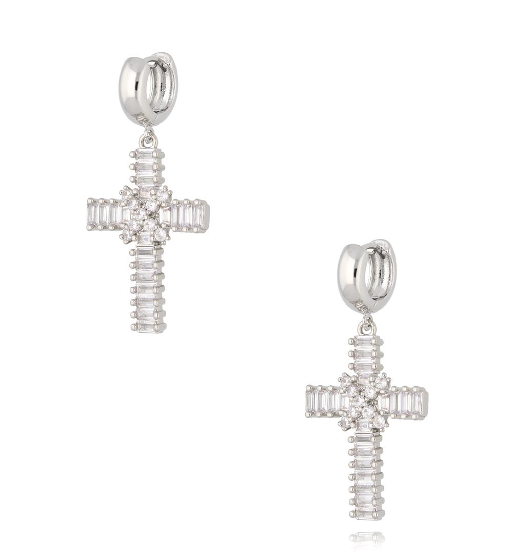 Kolczyki srebrne krzyżyki z kryształkami Peace KRG0920