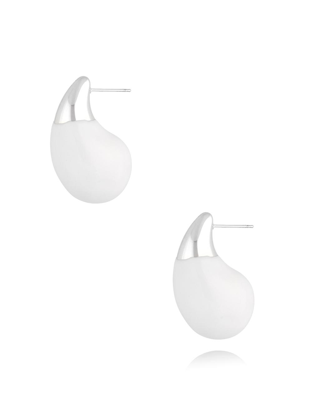 Kolczyki srebrne łezki duże  z białą emalią Enamel Kylie KSA1675