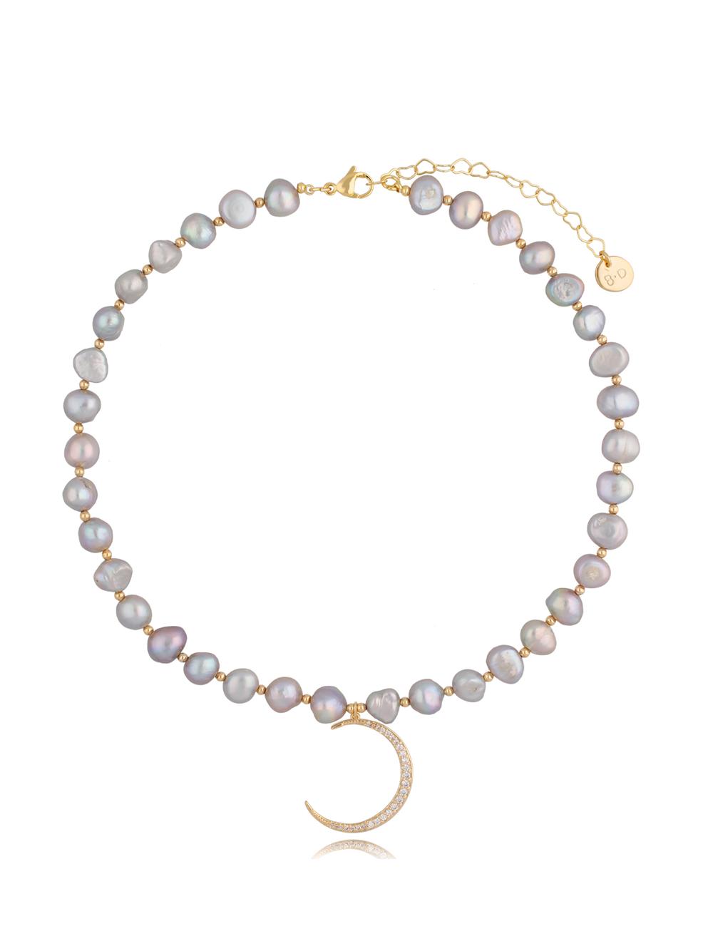 Naszyjnik z szarych pereł z zawieszką księżyc Big Moon Pearls NPE0092