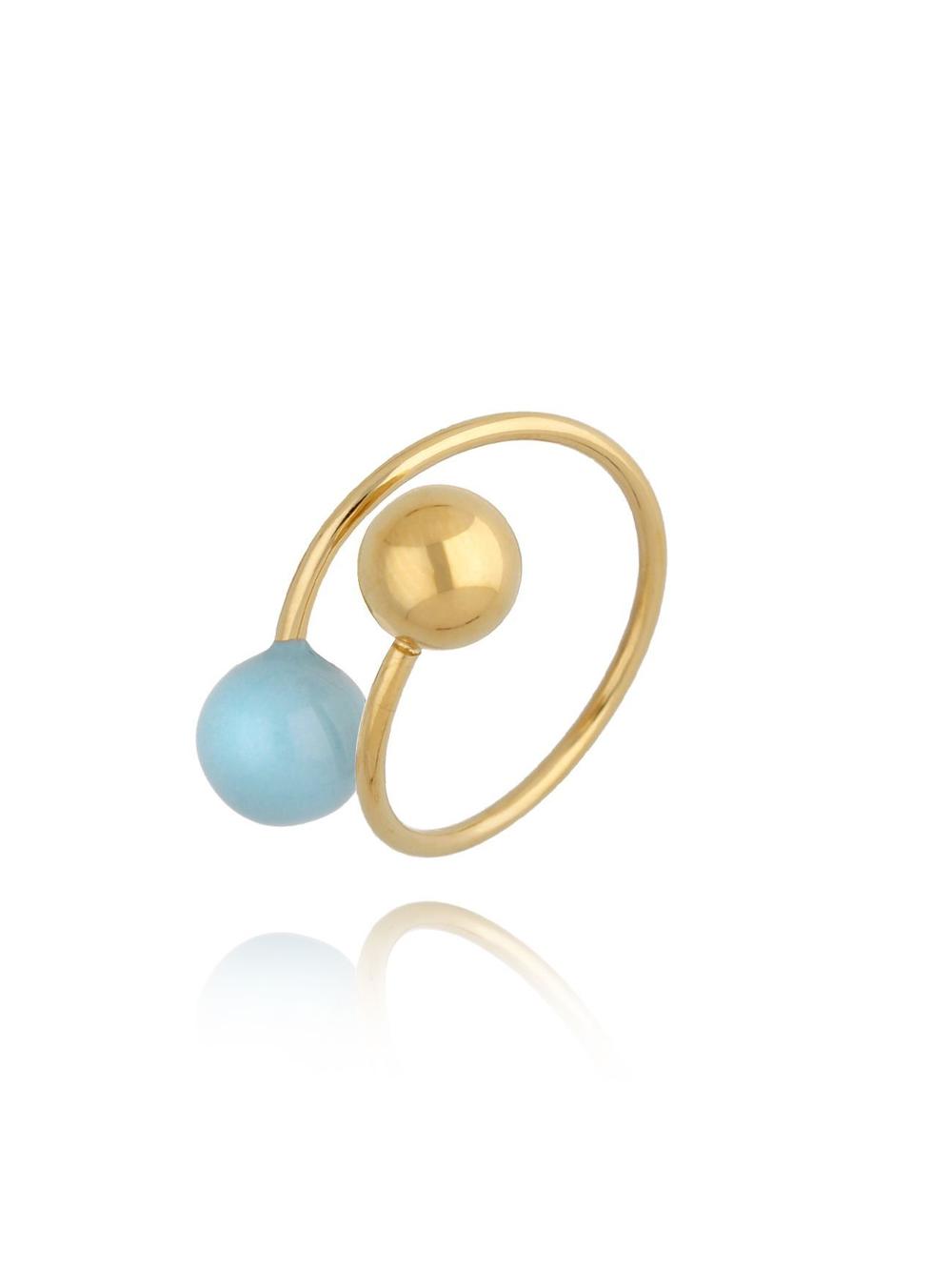 Pierścionek złoty z kulkami i niebieską emalią Enamel Balls PSA0586