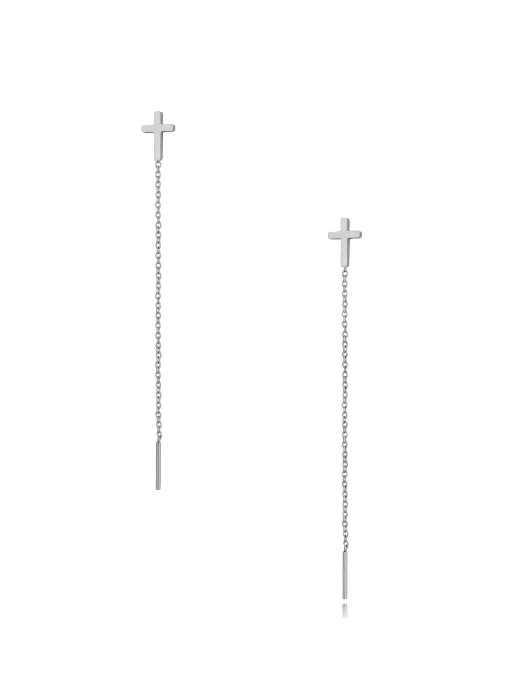 Kolczyki srebrne wiszące Long Cross KSA0298