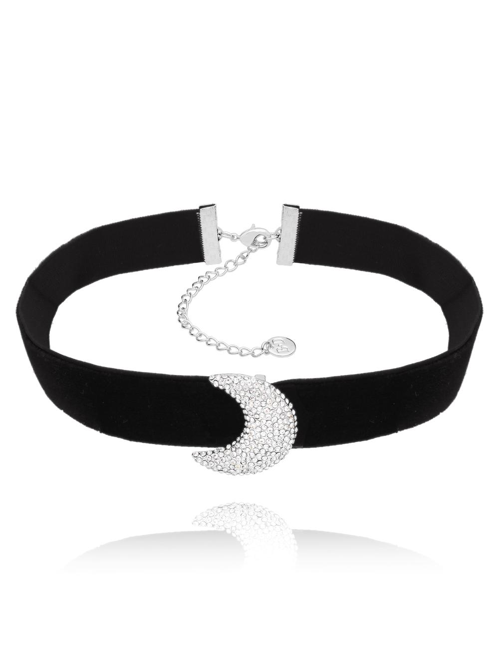 Choker czarny ze srebrnym księżycem Fabulous NS0265