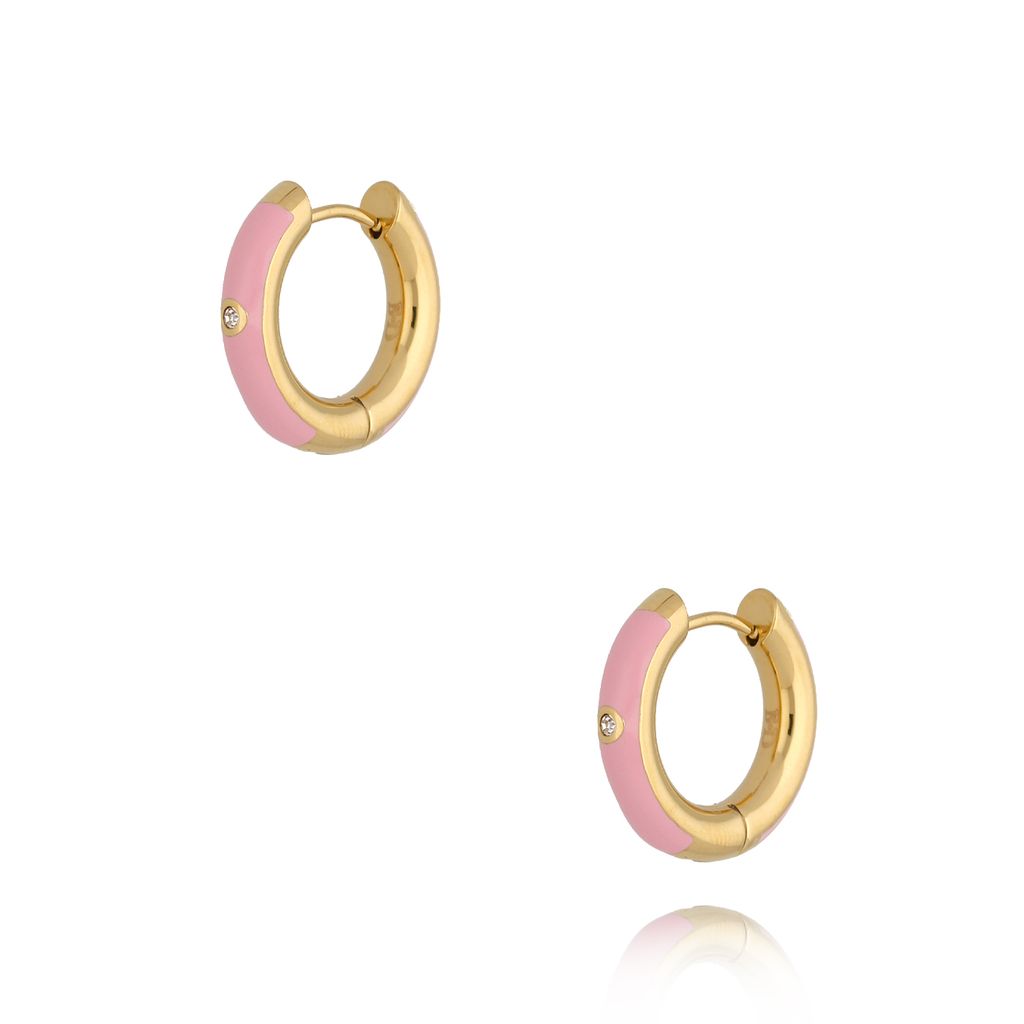 Kolczyki złote okrągłe z różową emalią Cannes KSA0818