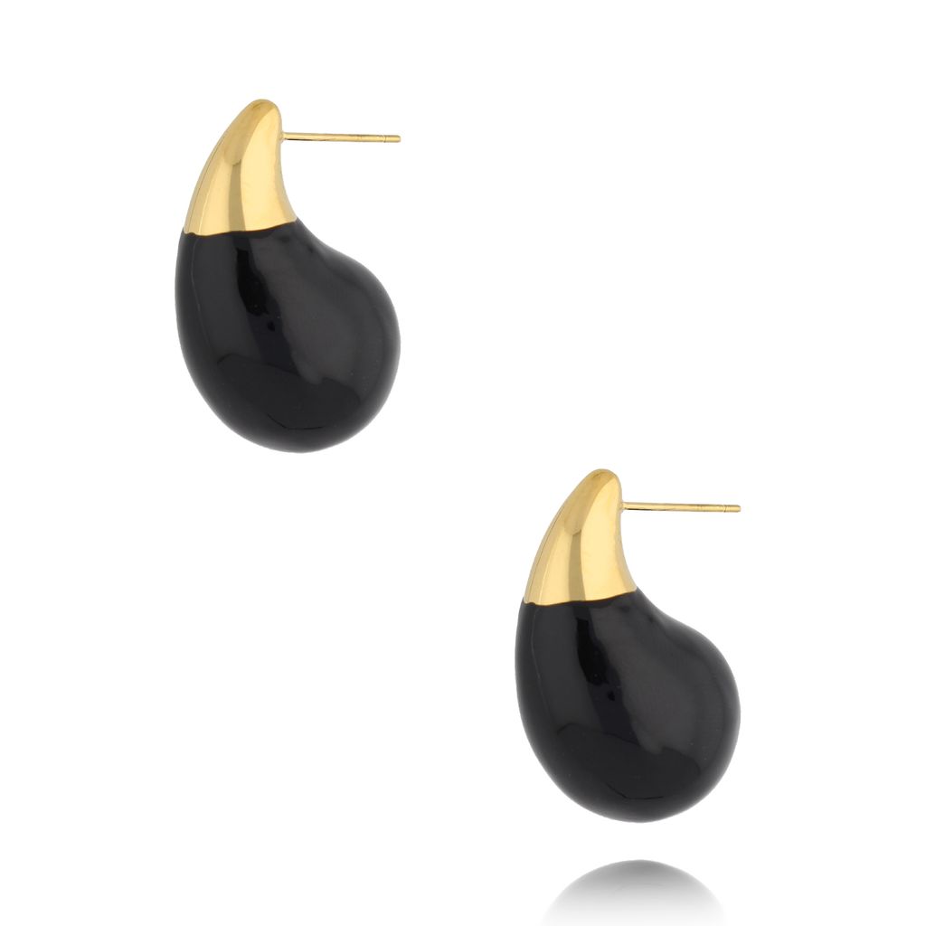 Kolczyki złote łezki duże z czarną emalią Enamel Kylie KSA1684