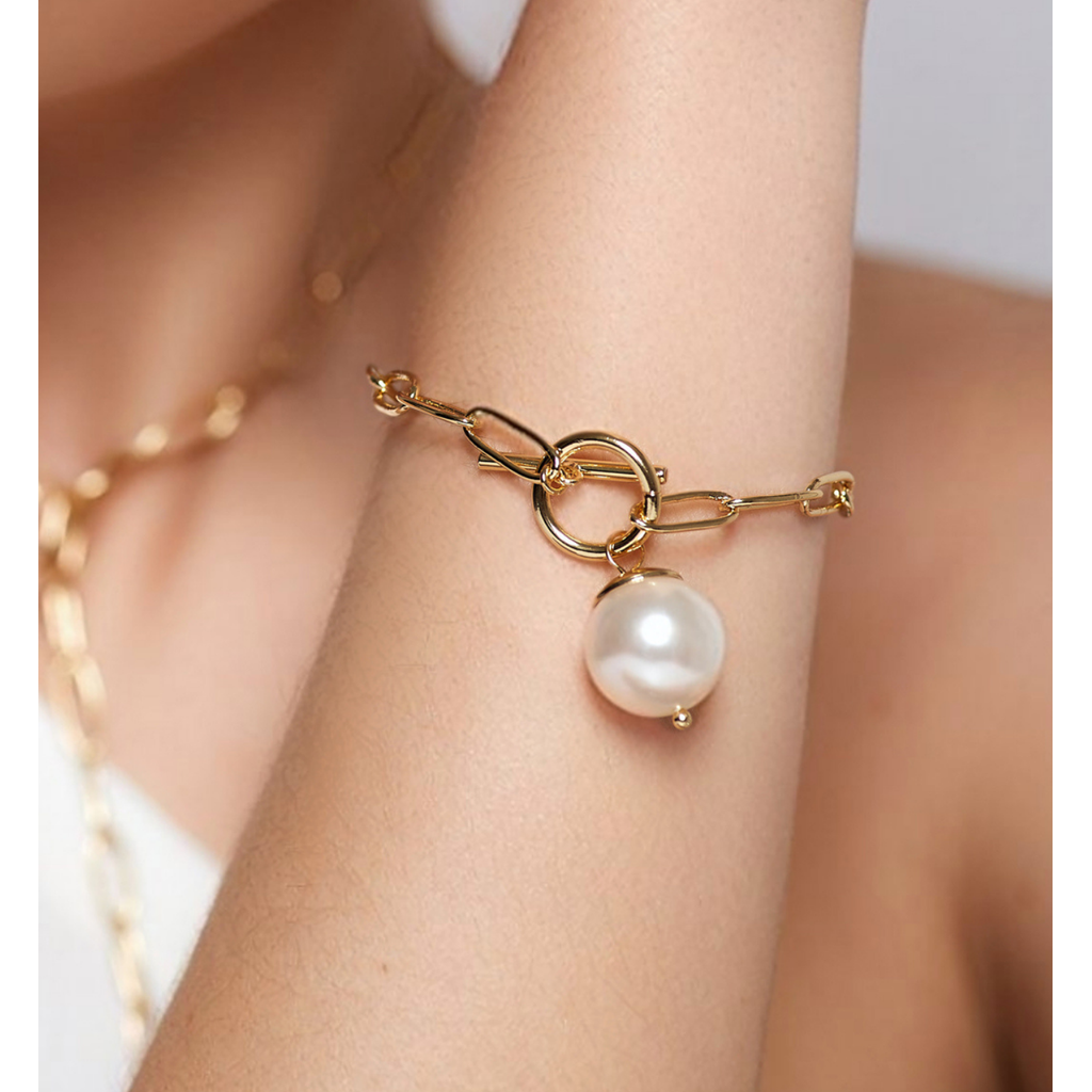 Bransoletka złoty łańcuch z perłą Yoko BRG0252
