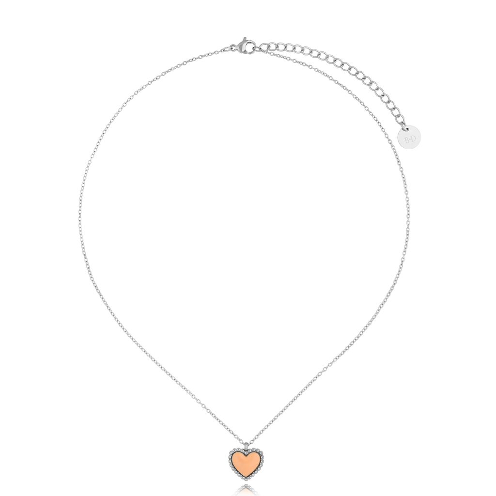 Naszyjnik srebrny z sercem i brzoskwiniową emalią Enamel Heart NSA1118