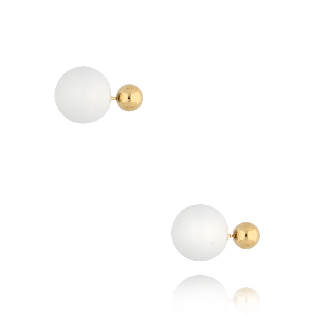 Kolczyki złote kulki z białą emalią Balls KSA1496