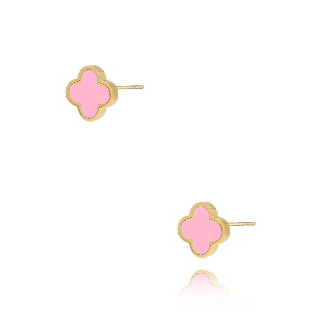 Kolczyki koniczynki z różową emalią Heureux KSA1483