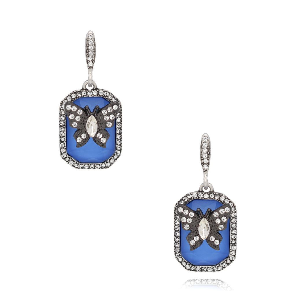 Kolczyki z niebieskim kryształem i motylem Sien KSS1589